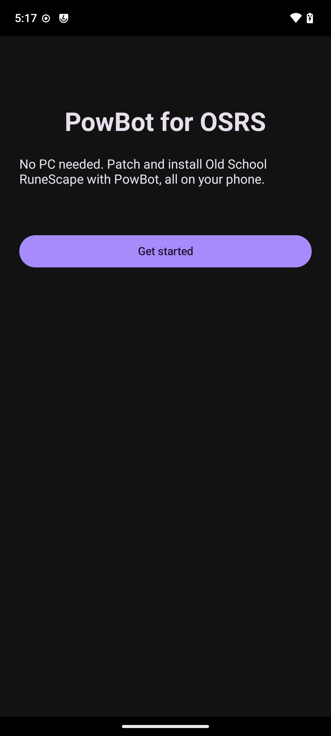 Welcome screen