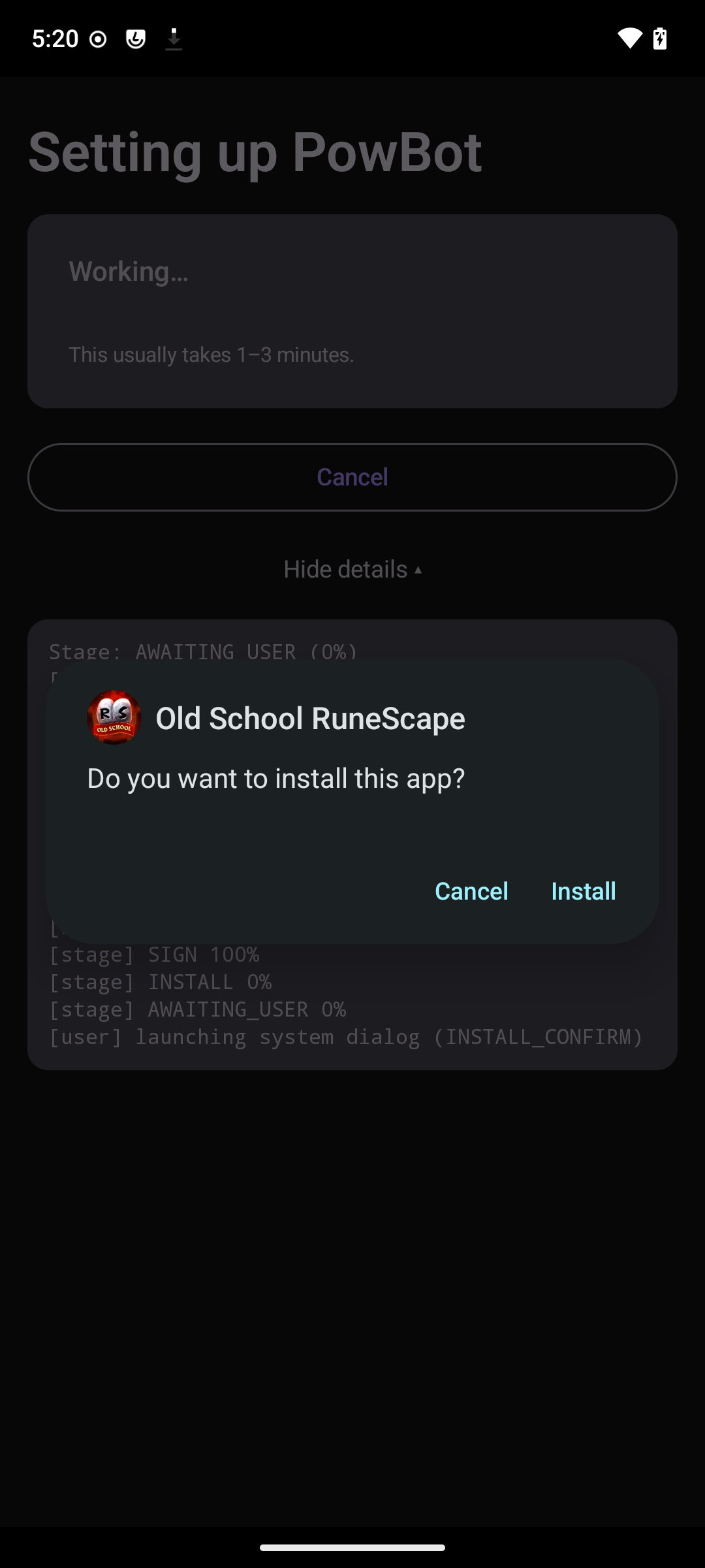System install dialog