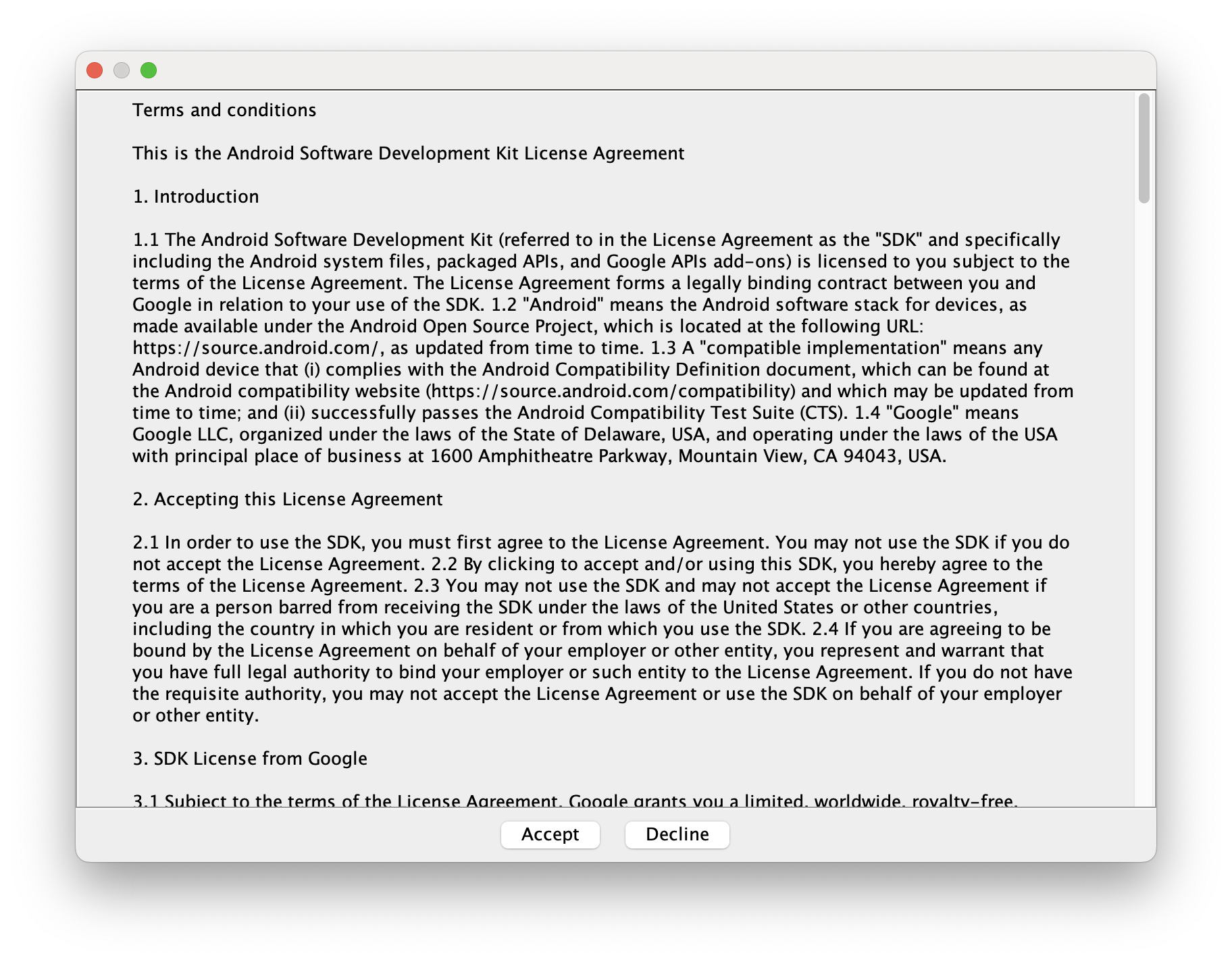 Android SDK License Agreement